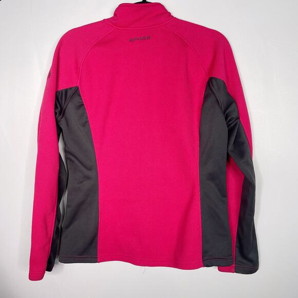 Spyder Girls L Pink Gray Bandita Full Zip Fleece Jacket Sweater Knit Colorblock - Picture 2 of 12